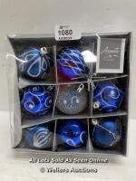 *SET OF 9 MIDNIGHT BLUE CHRISTMAS TREE BAUBLES 6CM BY PREMIER [3027]