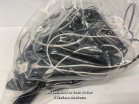 *BAG OF CABLES, CHARGERS, ADAPTORS AND TV REMOTES