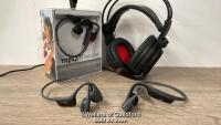 *X4 PAIRS OF HEADPHONES INCL. X3 AFTERSHOZ & X1 MSI GAMERS HEADSET / AS FOUND