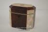 *VERY PRETTY ORIGINAL ANTIQUE FAUX TORTOISESHELL AND MOTHER OF PEARL TEA CADDY / 9.5CM HIGH, WITHOUT KEY [LQD214]