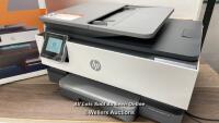 *HP OFFICEJET PRO 8022E ALL IN ONE PRINTER / POWERS UP / APPEARS UNUSED / COMES BOXED WITH POWER CABLE AND INK / SEE IMAGES FOR INK LEVELS