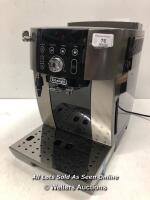 *DELONGHI MAGNIFICA S ECAM250.33.TB BEAN TO CUP COFFEE MAKER / POWERS UP / SIGNS OF USE / MISSING BEAN HOPPER LID AND MILK STEAMER SHAFT