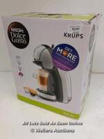 *DOLCE GUSTO BY KRUPS MINI ME COFFEE MACHINE / LITTLE IF ANY USE / POWERS UP, NOT FULLY TESTED FOR FUNCTIONALITY [2978]