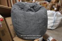 *MERCURY ROW ADULT CLASSIC JUMBO CORD BEANBAG UPHOLSTERY COLOUR: GREY / RRP: £71.99 / TO BE COLLECTED FROM HOMESTEAD FARM / APPEARS NEW [2975]