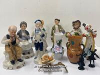 ASSORTED FIGURINES INCLUDING ALFRETTO AS WELL AS TWO SMALL METAL FIGURES, VASES AND A PORCELAIN ROSE (12)