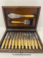 26 PIECE ANTIQUE FISH CUTTLERY SET IN WOODEN BOX WITH KEY