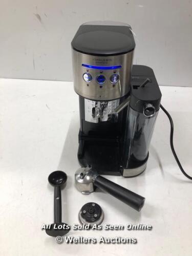 *JOHN LEWIS PUMP ESPRESSO COFFEE MACHINE / BLACK / POWERS UP, MINIMAL SIGNS OF USE, MISSING CUP STAND
