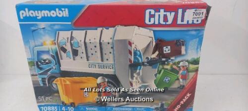 *PLAYMOBIL CITY LIFE 70885 RECYCLING TRUCK WITH FLASHING LIGHT / APPEARS NEW OPEN BOX [3064]