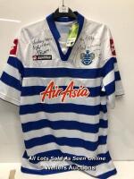*X1 NEW LOTTO QUEENS PARK RANGERS T-SHIRT 2012-13 PREMIER LEAGUE SEASON WITH SIGNATURES OF BOBBY ZAMORA (TOP LEFT) AND NEIL WARNOCK (TOP RIGHT) [204-14/04]