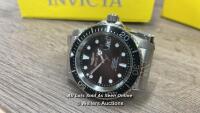 *INVICTA PRO DIVER GENTS WATCH / APPEARS FUNCTIONAL / MINIMAL SIGNS OF USE / HANDS TICK / CLEAN BLACK LEATHER STRAP . GOOD COSMETIC CONDITION