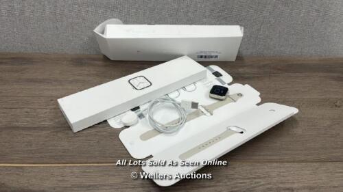 *APPLE WATCH SERIES 7 GPS, 41MM STARLIGHT ALUMINIUM CASE WITH STARLIGHT SPORT BAND, MKMY3B/A / POWERS UP / APPEARS FUNCTIONAL / ICLOUD (ACTIVATION) UNLOCKED / BOX STATES NOT CHARGING BUT THIS DOES NOT APPEAR TO BE THE CASE / SERIAL NO: RCN7CQMYH1 / LIMITE