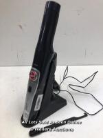 *HOOVER HANDHELD VACUUM / POWERS UP WITH SUCTION, SIGNS OF USE, WITH CHARGER