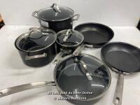 *KIRKLAND SIGNATURE HAND ANODISED COOKWARE SET / SMALL FRYING PAN IS DENTED / SHOWING SIGNS OF USE