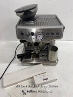 *SAGE BARISTA EXPRESS BES875BSS PUMP COFFEE MACHINE / POWERS UP NOT FULLY TESTED / SIGNS OF USE