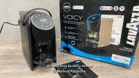 *LAVAZZA VOICY COFFEE MACHINE / POWERS UP, APPEARS FUNCTIONAL / MINIMAL SIGNS OF USE / WITHOUT WATER TANK LID OR DRIP TRAY PIECE / COMES WITH BOX