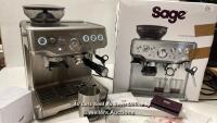 *SAGE BARISTA EXPRESS BES875BSS PUMP COFFEE MACHINE / POWERS UP, SIGNS OF USE / APPEARS IN GOOD CONDITION
