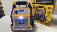 *CAT 1200AMP JUMP STARTER, PORTABLE USB CHARGER AND AIR COMPRESSOR / POWERS UP, MINIMAL SIGNS OF USE
