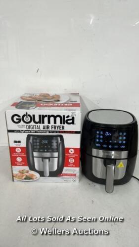 *GOURMIA 5.7L DIGITAL AIR FRYER WITH 12 ONE TOUCH COOKING FUNCTIONS / POWERS UP, MINIMAL SIGNS OF USE