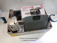 *JOB LOT OF MISCELLANEOUS GOODS INCLUDING MORPHY AND RICHARDS TOASTER, TAYLOR SCALES, HOTEL CHOCOLAT VELVETISER (NO LID OR BASE), DR TALBOT'S THERMOMETER AND TOUCHDOWN CHARGER, ALL UNTESTED