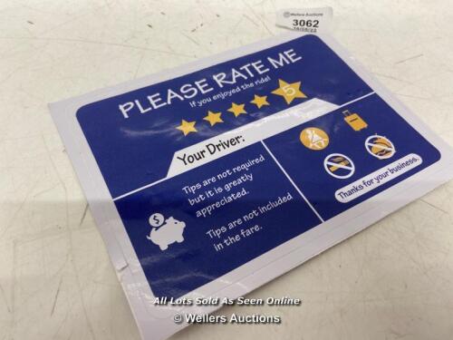 *PICNIVA 2PACK 5" PLEASE RATE ME 5 STARS UBER LYFT TAXI NOTICE/WARNING/REMINDER