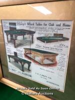 RILEYS BILLIARD TABLES FOR CLUB AND HOME PRINT - FRAMED AND GLAZED - 42.5 X 40.5CM