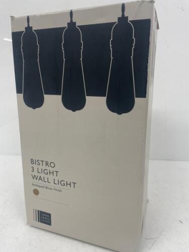 *JOHN LEWIS BISTRO 3 LIGHT WALL LIGHT/ANTIQUED BRASS FINISH/APPEARS NEW OPENED BOX