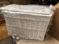 *HIGHLAND DUNES WICKER HAMPER BASKET SIZE: 42.5CM H X 58CM W X 37CM D / RRP: £58.99 / APPEARS TO BE NEW - OPEN BOX / ALL ITEMS TO BE BOOKED AND COLLECTED FROM HOMESTEAD FARM [2975]