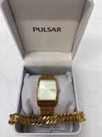 PULSAR WATCH WITH YELLOW METAL CHAIN