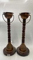 PAIR OF WOODEN COPPER TOPPED FLOOR STANDING ASHTRAYS