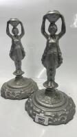 PAIR OF SILVER-PAINTED FIGURAL CANDLESTICKS