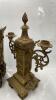 19TH CENTURY FRENCH BRASS CLOCK GARNITURE, TWO TRAIN MOVEMENT STRIKING ON A GONG, 40CM THE CLOCK TALL - 4