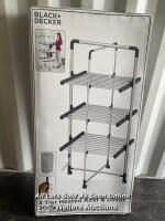 *BLACK & DECKER 3 TIER HEATED CLOTHES AIRER WHEELS AND COVER 300W ALUMINIUM GREY / NEW