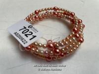 *HANDMADE JEWELLERY PEARL COILED BRACELET. PINK AND WHITE PEARLS. NEW