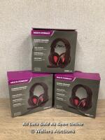 *3X GAMEWARE MULTI-FORMAT GAMING HEADSET / ALL POWER UP AND PLAY MUSIC, ALL HAVE DAMAGED OR MISSING MIC