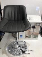 *BAYSIDE FURNISHINGS GREY STITCHED GAS LIFT BAR STOOL / APPEARS NEW, OPENED BOX / WITH FIXTURES AND FITTINGS