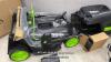 *GTECH CORDLESS LAWN MOWER CLM2.0 / NEW, OPEN BOX / WITH GRASS BOX, BATTERY & CHARGER / WITHOUT BLADES - SEE IMAGES