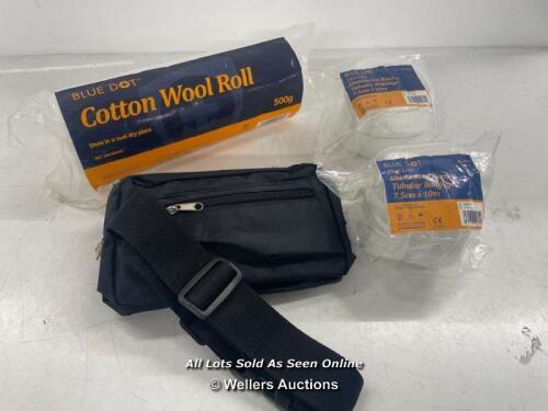 *COTTON WOOL ROLL (500G), TUBULAR BANGAGE AND SMALL FIRST AID KIT