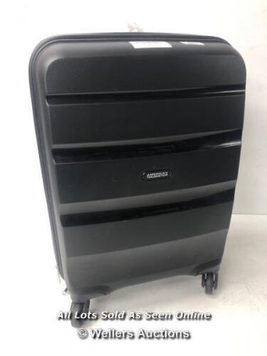 *AMERICAN TOURISTER BON AIR CARRY ON / MINIMAL SIGNS OF USE, ZIPPERS WHEELS AND HANDLES IN GOOD CONDITION, COMBINATION UNLOCKED