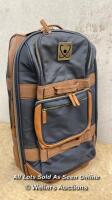 TOP QUALITY NAVY WITH LEATHER TRIM CARRY ON SUIT CASE WITH MULTIPLE POCKETS / BRAND NEW