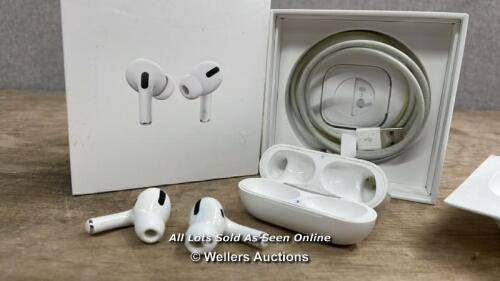 *APPLE AIRPODS PRO / WITH CHARGING POD / MWP22ZM/A / POWERS UP / CONNECTS & PLAYS MUSIC / SEE IMAGES FOR SERIAL & WARRANTY INFO / WITH BOX & CABLE