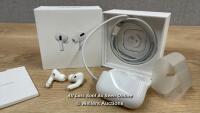 *APPLE AIRPODS PRO WITH MAGSAFE CHARGING CASE (MLWK3ZM/A) / POWERS UP, CONNECTS & PLAYS MUSIC / SEE IMAGES FOR SERIAL & WARRANTY INFO