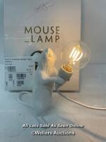 * SELETTI STANDING MOUSE TABLE LAMP, WHITE / POWERS UP / MISSING A FOOT