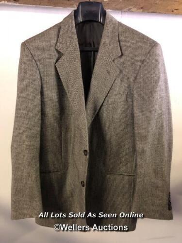 *SUIT JACKET IN BLACK AND WHITE CHECK BY JAEGER, SIZE 48S