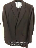 *SUIT JACKET AND TROUSERS IN NAVY BLUE BY WILLIAM CHENG AND SON, SIZE UNKNOWN
