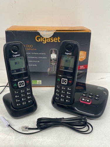 *GIGASET CORDLESS HOME PHONE WITH ANSWER MACHINE - AS405A DUO / POWERS UP / MININIMAL SIGNS OF USE
