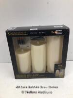 *LED CANDLES CREAM SET WITH MOVING FLAME / APPEARS NEW, OPEN BOX / SMALLEST CANDLE IS CRACKED [2984]