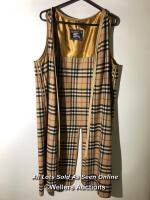 *SLEEVELESS ZIP UP COAT BY BURBERRY'S, SIZE UNKNOWN, MISSING ZIP
