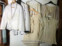 *6X ASSORTED WHITE COATS AND DRESSES, SIZES VARY AND INCLUDE M