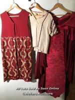 *3X ASSORTED DRESSES AND TOP INC. FLORAL AND SILK PATTERNS, SIZES UNKNOWN