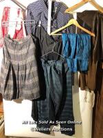 *7X ASSORTED SKIRTS AND TROUSERS, PATTERNS INC. TARTAN, POLKA DOT AND FAUX LEATHER, SIZES UNKNOWN